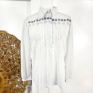 Vintage Sheer Black and White Geometric Abstract Longsleeve Blouse